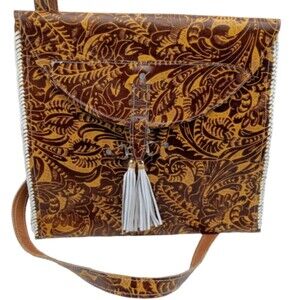 Tooled & Tassel Crossbody Bag brown western, NWOT